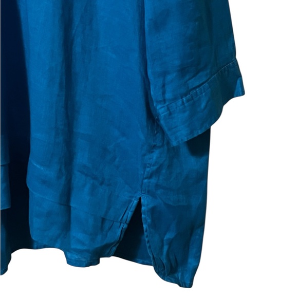 J. Jill love linen teal linen pop over tunic top with pleated hem shell buttons - Picture 6 of 12